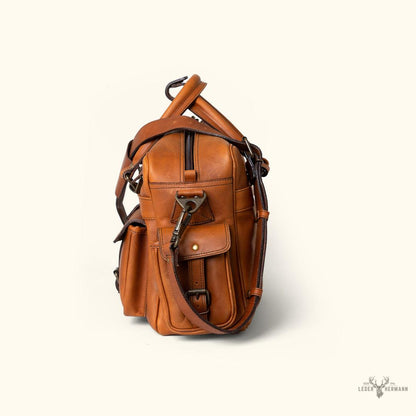 Elegante Roosevelt Buffalo-Leder Pilotentasche in Reichem Bernsteinbraun