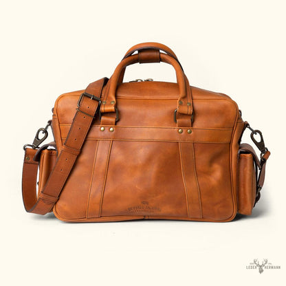 Elegante Roosevelt Buffalo-Leder Pilotentasche in Reichem Bernsteinbraun