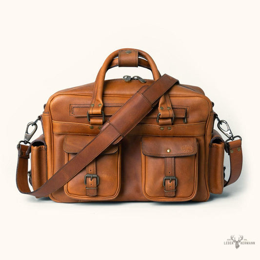 Elegante Roosevelt Buffalo-Leder Pilotentasche in Reichem Bernsteinbraun