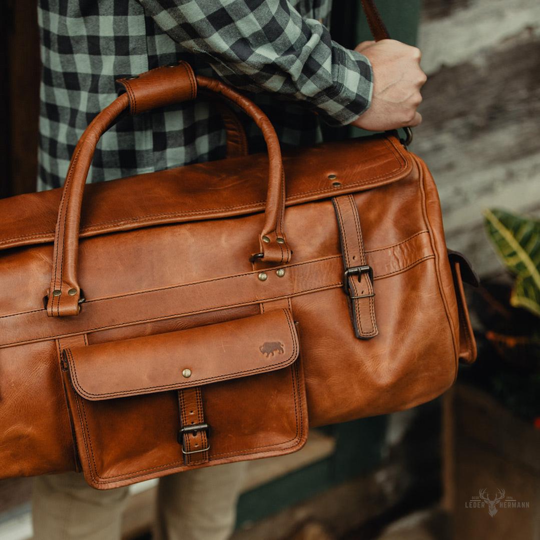Schokoladenbraune Roosevelt Rindleder Reisetasche – Moderner und praktischer Begleiter für unterwegs