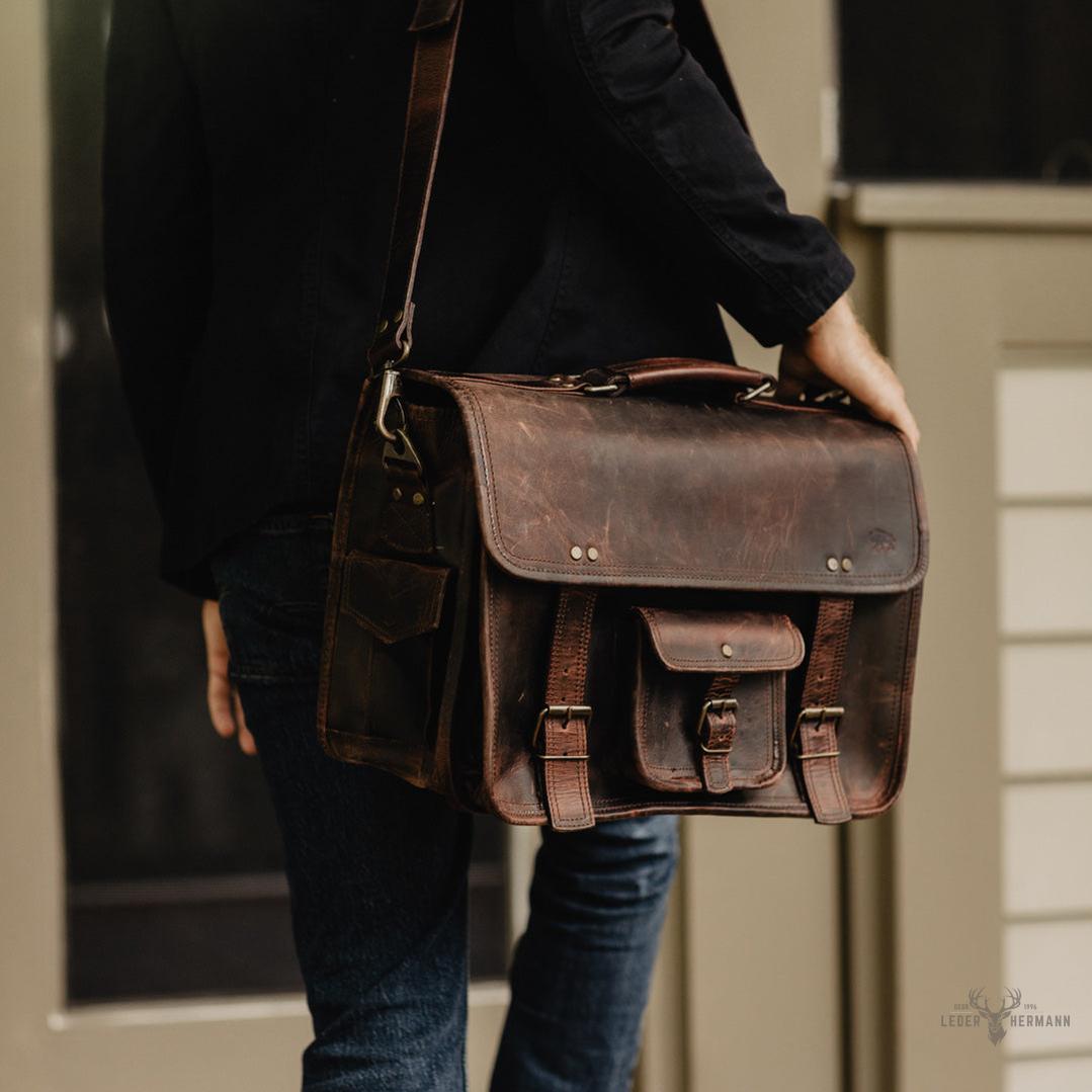 Buffalo-Lederrucksack für Laptop mit dunkler Polsterung Roosevelt