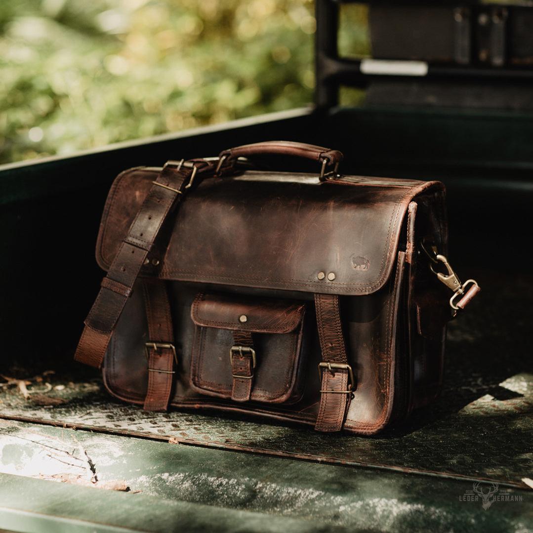 Buffalo-Lederrucksack für Laptop mit dunkler Polsterung Roosevelt