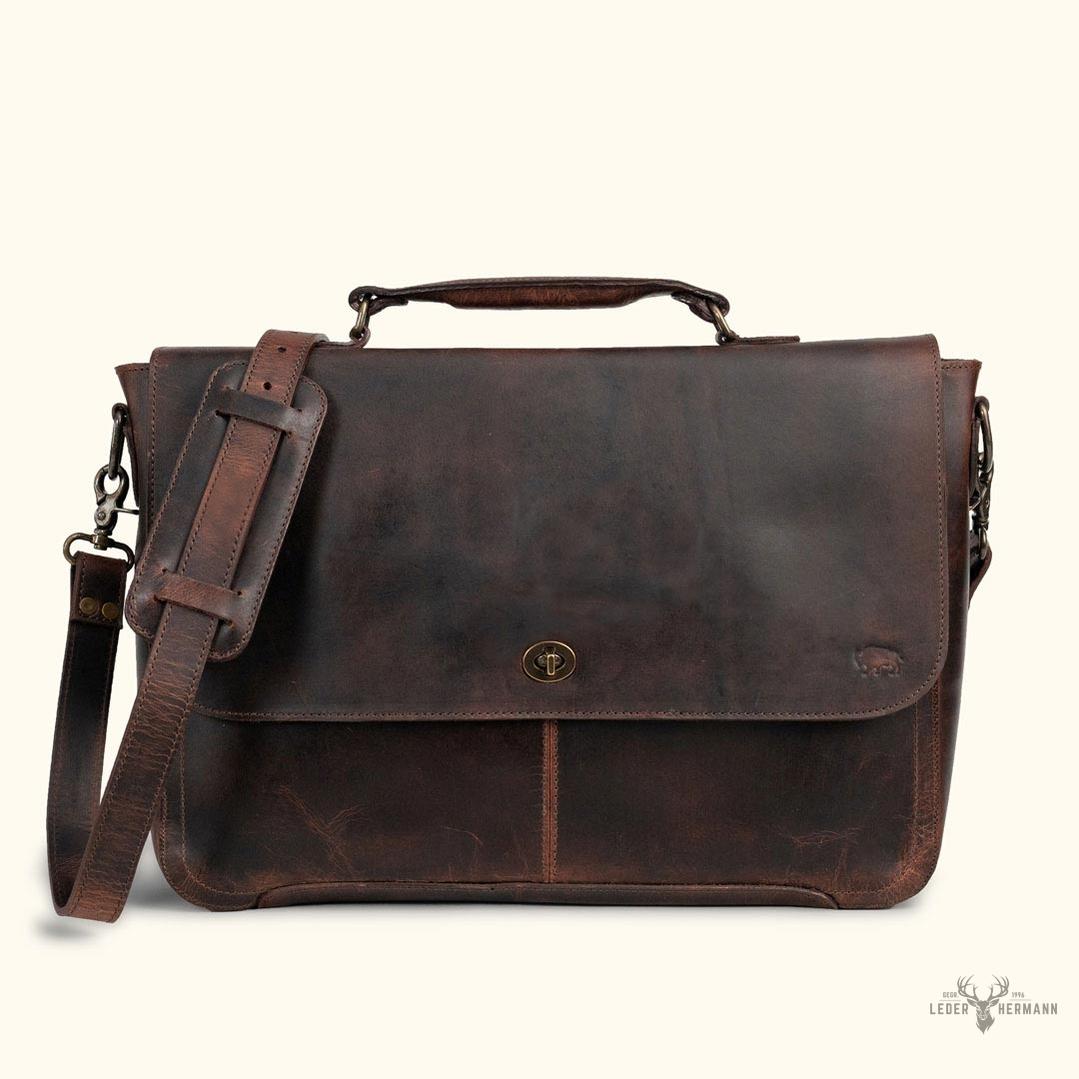 Roosevelt Leder-Laptoptasche im Messenger-Stil | Dunkles Eichenholz