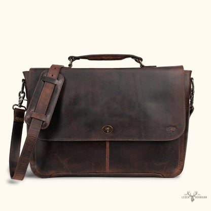 Roosevelt Leder-Laptoptasche im Messenger-Stil | Dunkles Eichenholz
