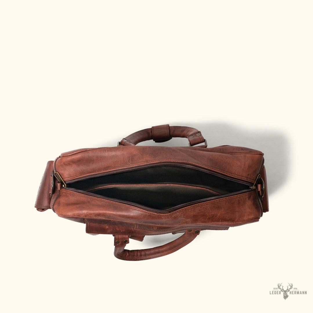 Voluminöse Lederflugtasche aus Büffelleder Roosevelt – Dunkel Eiche