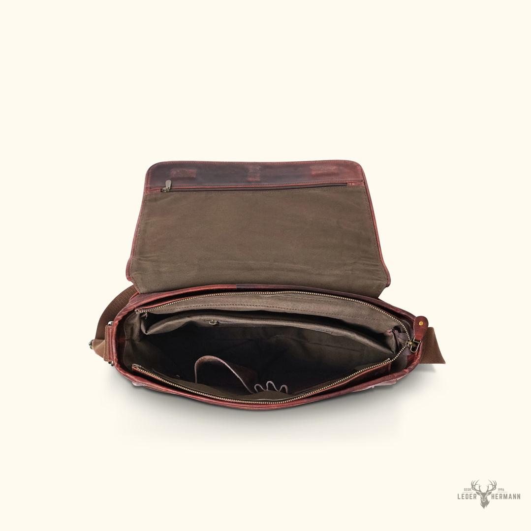 Roosevelt Büffelleder Messenger-Tasche | Eleganter Dunkler Holz