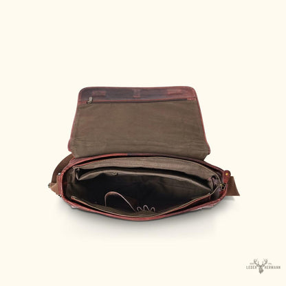 Roosevelt Büffelleder Messenger-Tasche | Eleganter Dunkler Holz