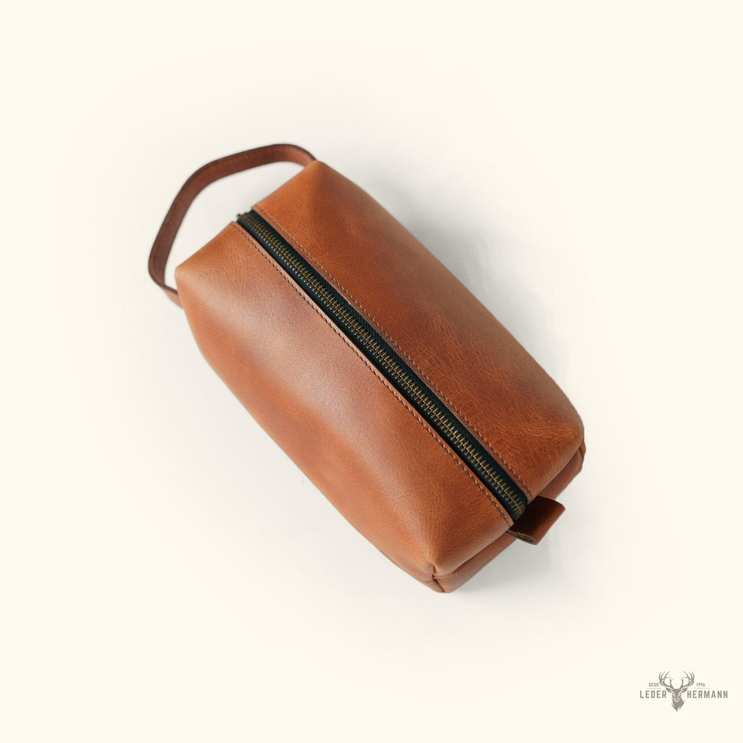 Elegantes Roosevelt Buffalo Leder Dopp Kit in Reichem Bernsteinbraun