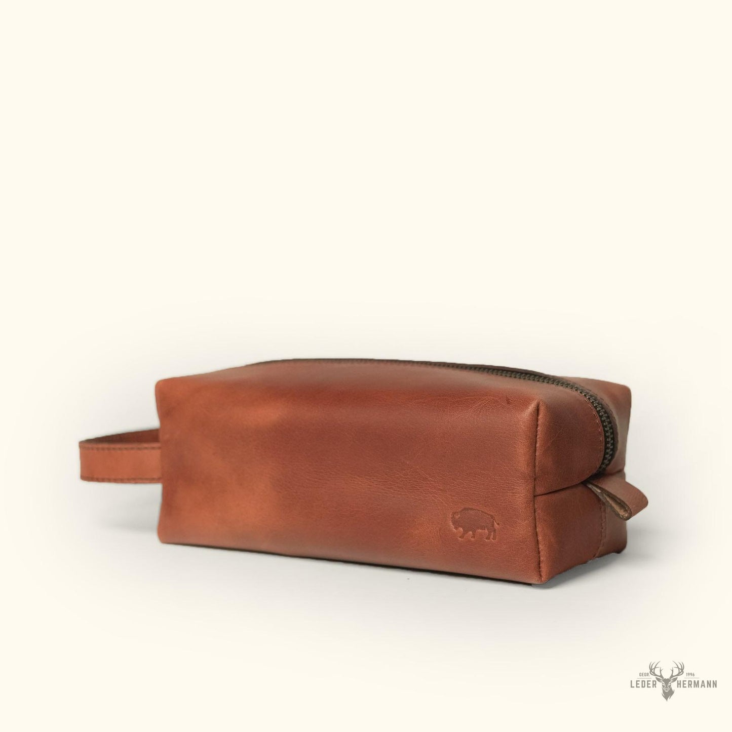 Elegantes Roosevelt Buffalo Leder Dopp Kit in Reichem Bernsteinbraun