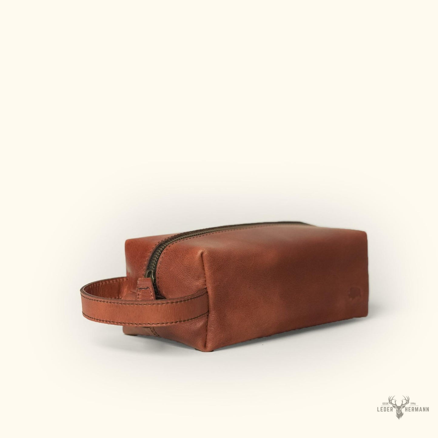 Elegantes Roosevelt Buffalo Leder Dopp Kit in Reichem Bernsteinbraun