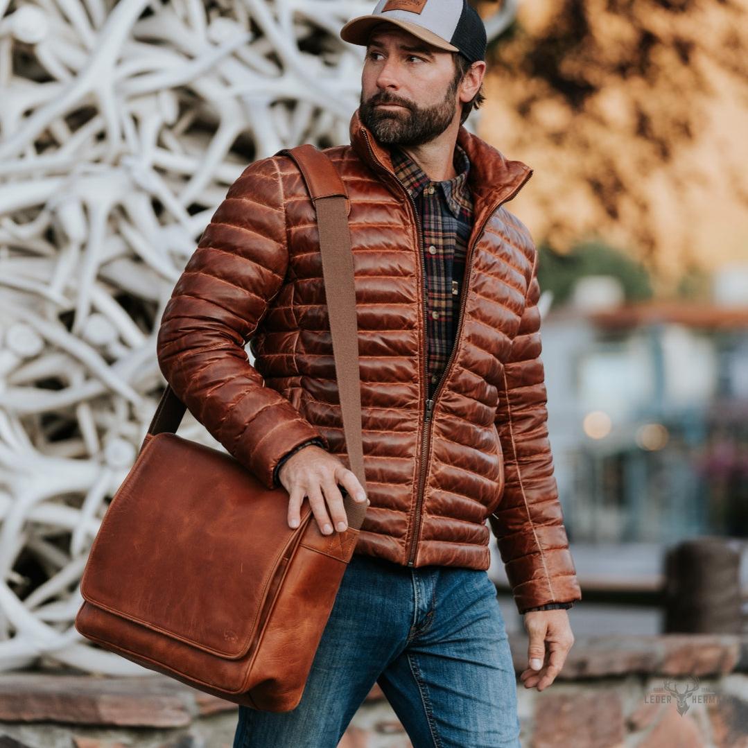 Roosevelt Büffelleder Umhängetasche aus Leder – Eleganz Amber Braun