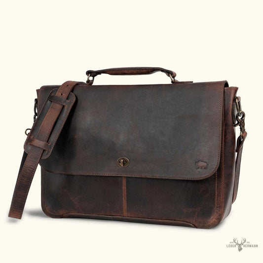 Roosevelt Leder-Laptoptasche im Messenger-Stil | Dunkles Eichenholz