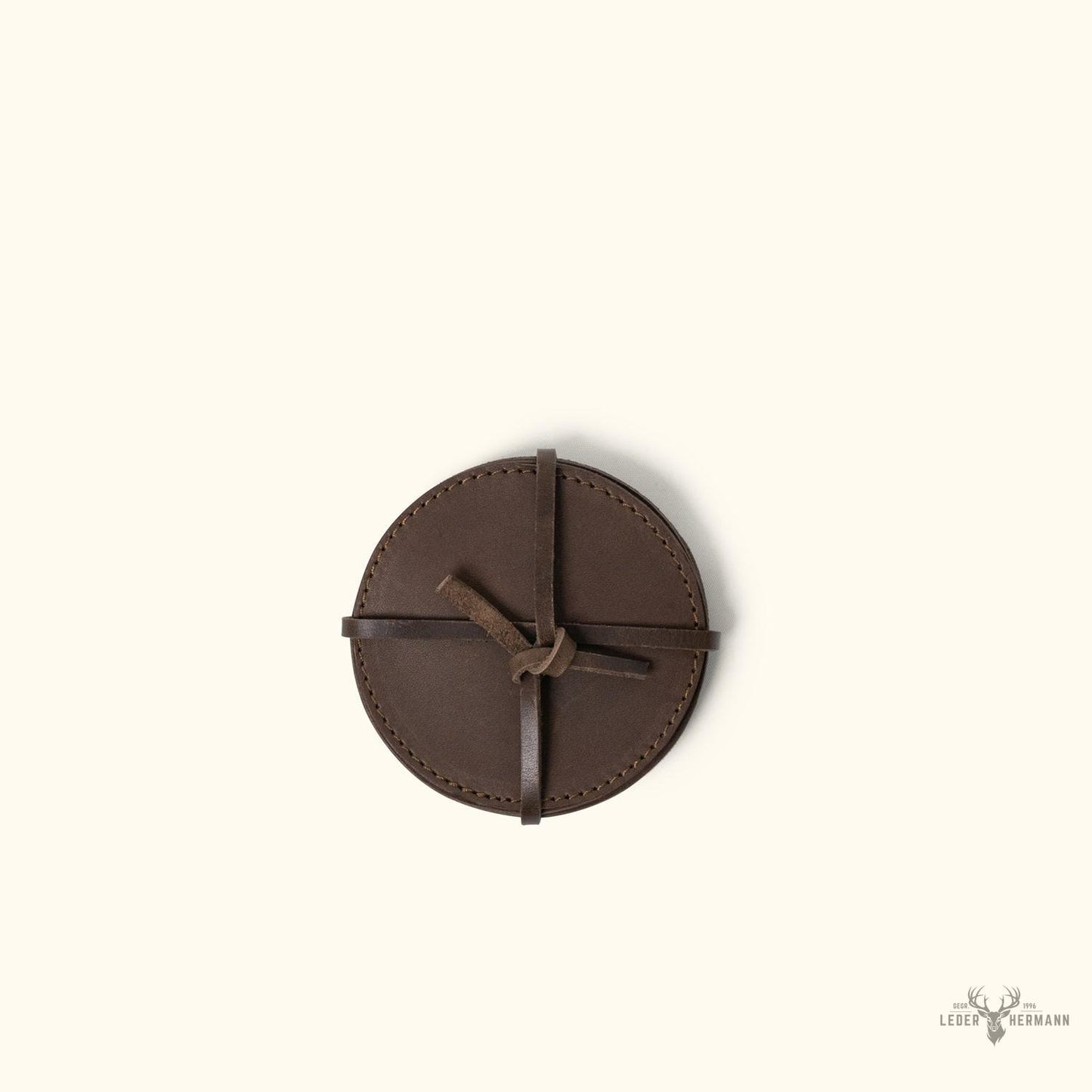 Set aus 4 Leder-Untersetzern Denver Leather Coasters - Rund | Dunkles Brombeerfarben