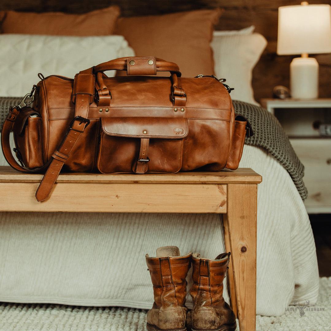 Roosevelt- Leder Duffle Bag aus Büffel-Leder - Elegant in Amber Braun