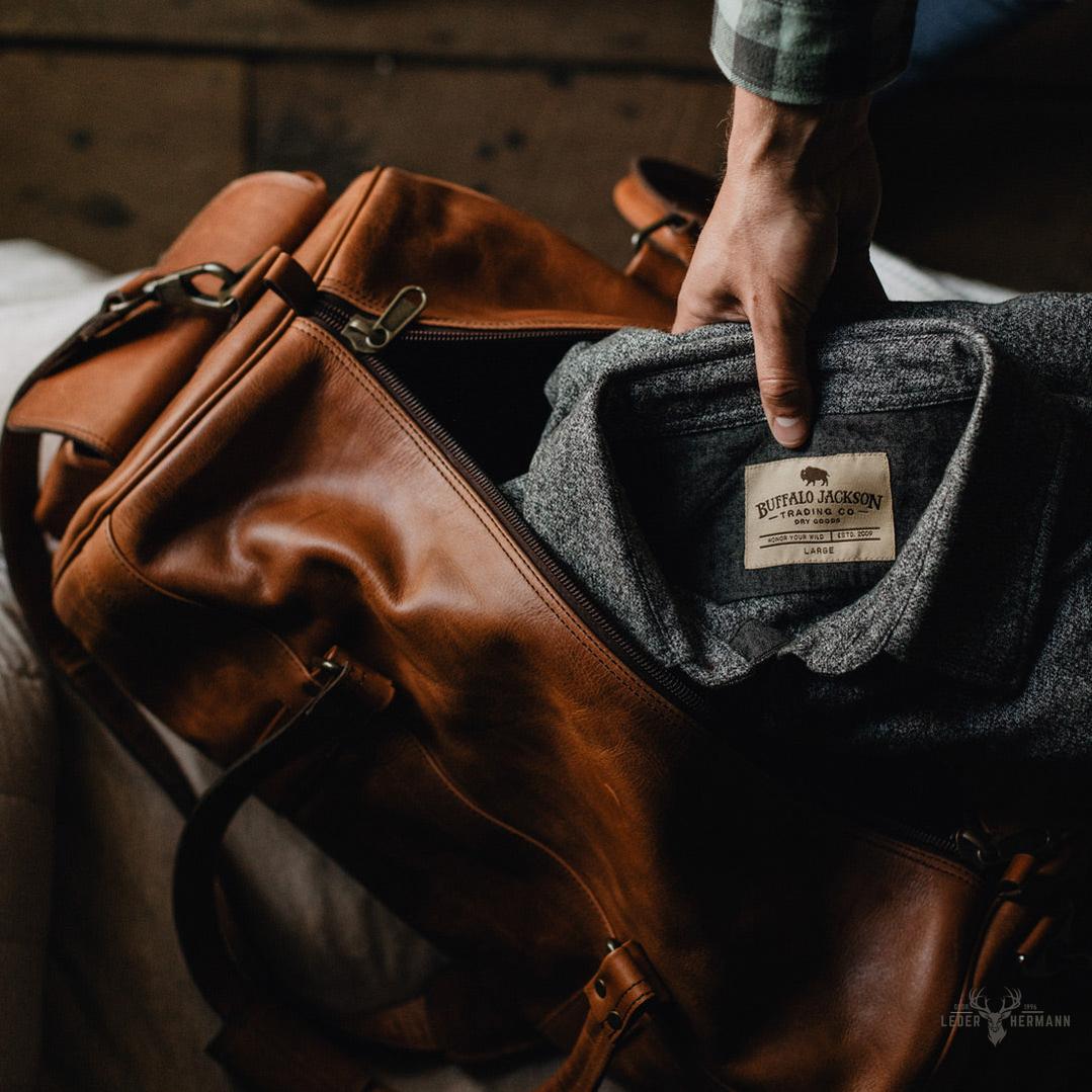 Roosevelt- Leder Duffle Bag aus Büffel-Leder - Elegant in Amber Braun