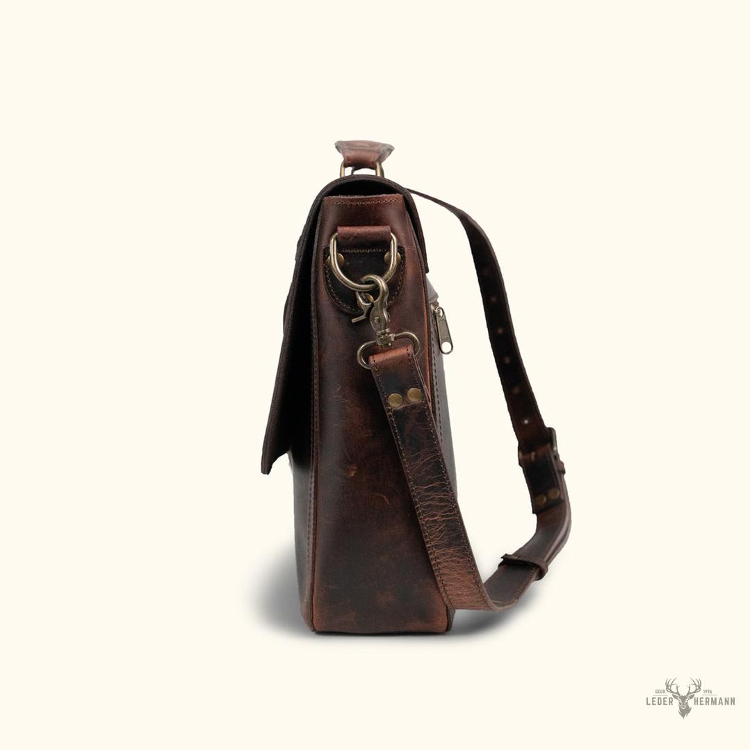 Roosevelt Leder-Laptoptasche im Messenger-Stil | Dunkles Eichenholz