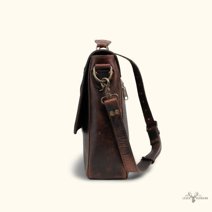 Roosevelt Leder-Laptoptasche im Messenger-Stil | Dunkles Eichenholz