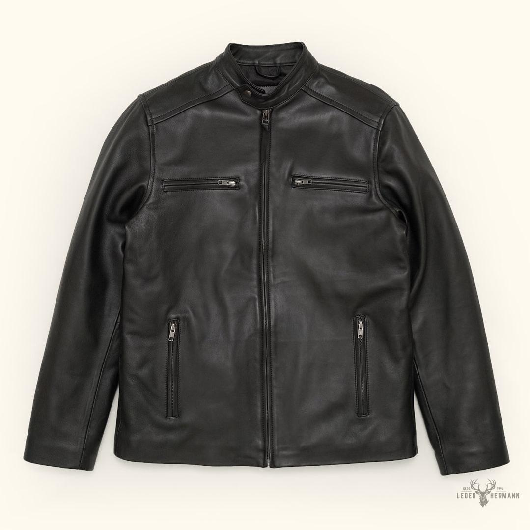 Thompson Herren Leder Motorradjacke im klassischen Schwarz für stilvolle und selbstbewusste Männer