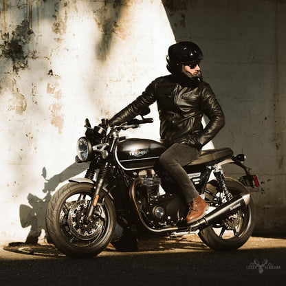 Thompson Herren Leder Motorradjacke im klassischen Schwarz für stilvolle und selbstbewusste Männer