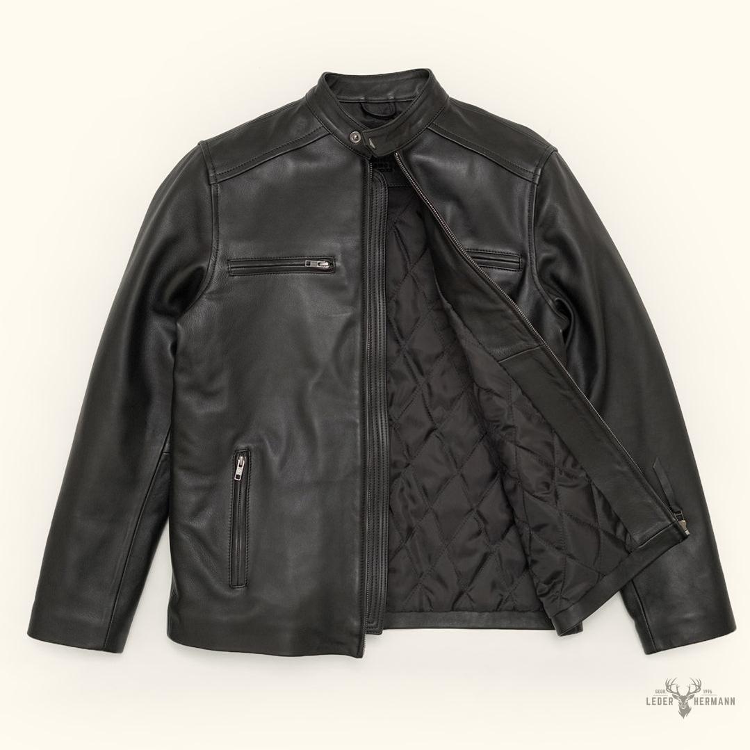 Thompson Herren Leder Motorradjacke im klassischen Schwarz für stilvolle und selbstbewusste Männer