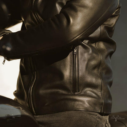 Thompson Herren Leder Motorradjacke im klassischen Schwarz für stilvolle und selbstbewusste Männer
