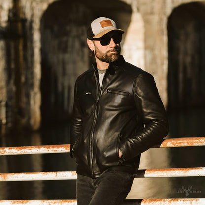 Thompson Herren Leder Motorradjacke im klassischen Schwarz für stilvolle und selbstbewusste Männer