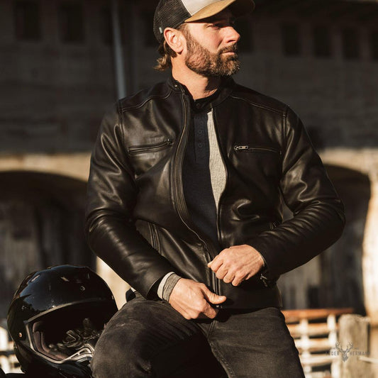 Thompson Herren Leder Motorradjacke im klassischen Schwarz für stilvolle und selbstbewusste Männer