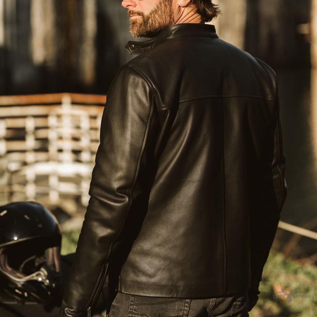 Thompson Herren Leder Motorradjacke im klassischen Schwarz für stilvolle und selbstbewusste Männer