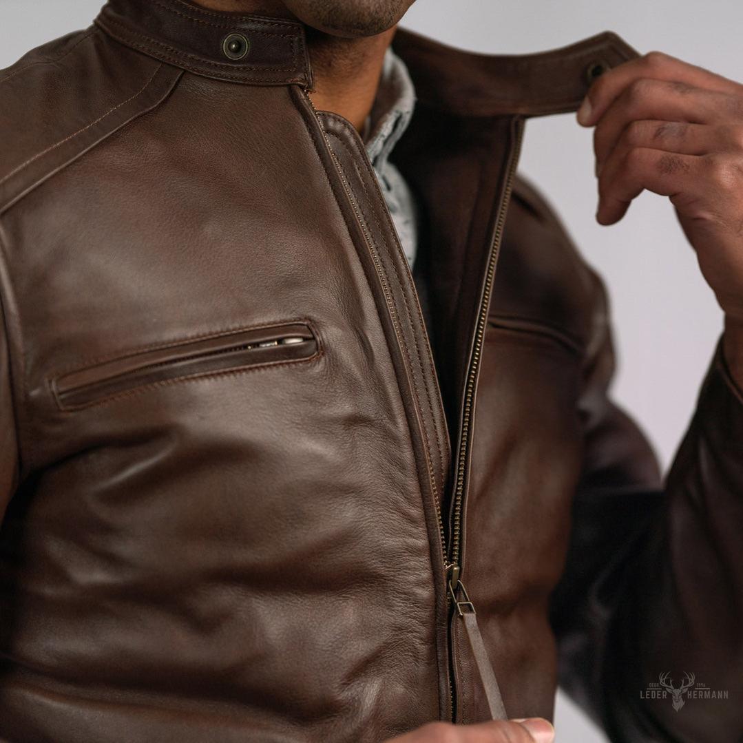 Motorrad-Lederjacke Thompson - Eleganz und Stil in Braun