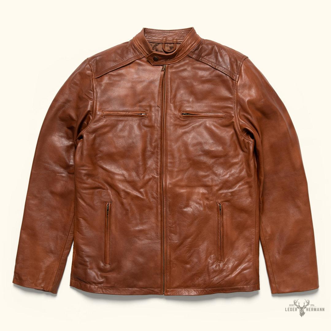 Thompson Leder-Motorradjacke in Whiskeybraun – Stilvoller Schutz für Abenteuerliebhaber
