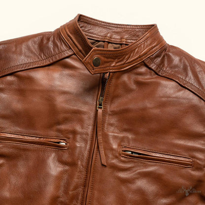 Thompson Leder-Motorradjacke in Whiskeybraun – Stilvoller Schutz für Abenteuerliebhaber