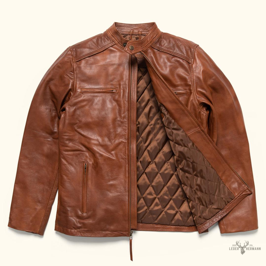 Thompson Leder-Motorradjacke in Whiskeybraun – Stilvoller Schutz für Abenteuerliebhaber