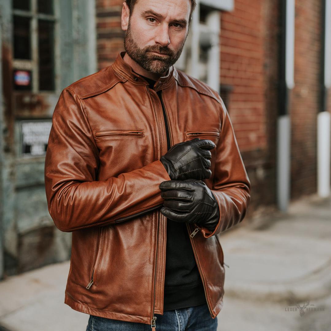 Thompson Leder-Motorradjacke in Whiskeybraun – Stilvoller Schutz für Abenteuerliebhaber