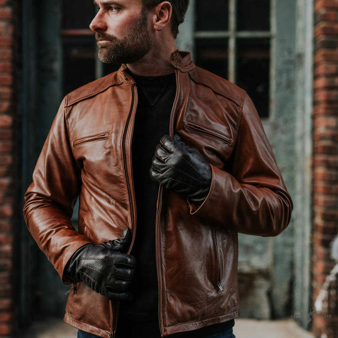Thompson Leder-Motorradjacke in Whiskeybraun – Stilvoller Schutz für Abenteuerliebhaber
