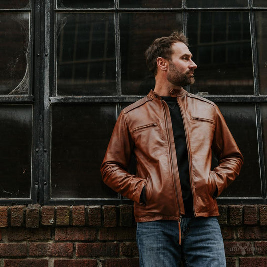 Thompson Leder-Motorradjacke in Whiskeybraun – Stilvoller Schutz für Abenteuerliebhaber