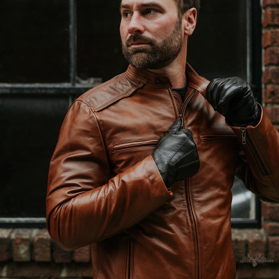 Thompson Leder-Motorradjacke in Whiskeybraun – Stilvoller Schutz für Abenteuerliebhaber