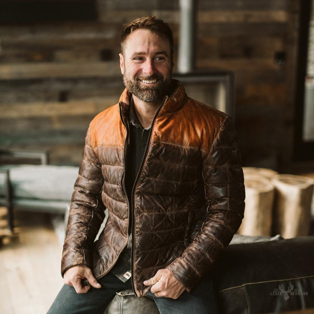 Bridger Leder Daunenjacke in Beige & Braun – Stilvoll und Wärmebereit
