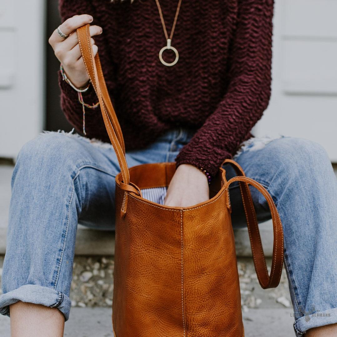 Madison Elegance Leder-Totetasche in stilvollem Sattlerbraun