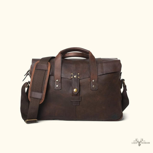 Schultertasche aus Leder Walker | Vintage-Eleganz in Eiche