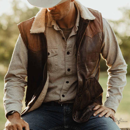 Jackson Leder Sherpa Weste für Herren – Komfort trifft Stil in Tan & Braun